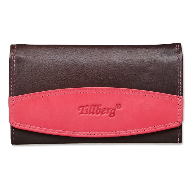 Tillberg Damen Portemonnaie Geldb&ouml;rse Portmonee aus echtem Leder 9,5x16x2,5 cm braun+pink 140-08-27