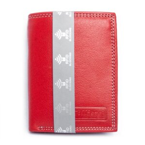 Real leather wallet in portrait format Red