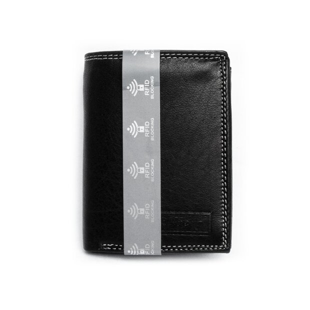 Real leather wallet in portrait format Black