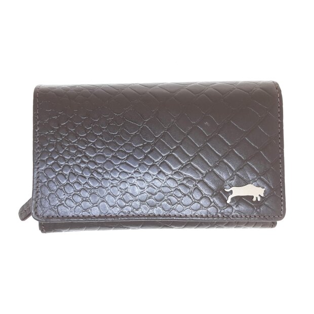 High quality and robust real leather wallet in croco look, water buffalo leather brown