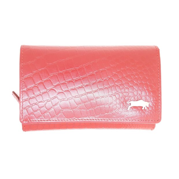 High quality and robust real leather wallet in croco look, water buffalo leather red