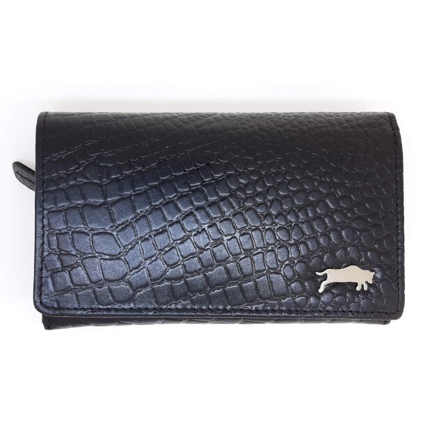 High quality and robust real leather wallet in croco look, water buffalo leather black