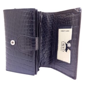 High quality and robust real leather wallet in croco look, water buffalo leather black