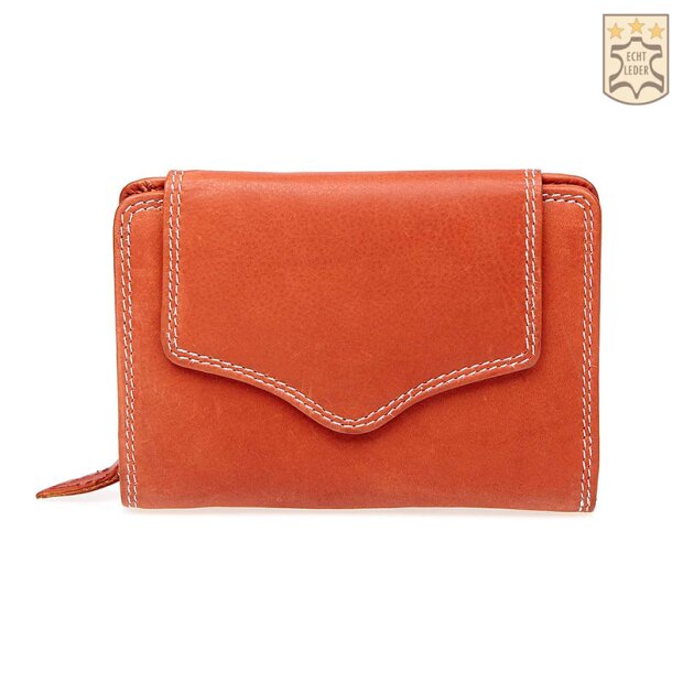 Tillberg ladies wallet made from real leather 9 cm x 13,5 cm x 3 cm cognac+white