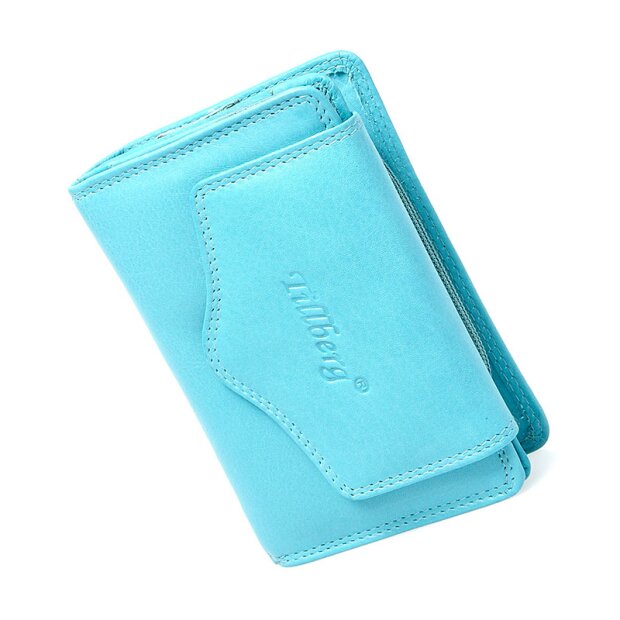 Tillberg Damen Geldb&ouml;rse aus echtem Leder 9 cm x 13,5 cm x 3 cm hellblau+wei&szlig;