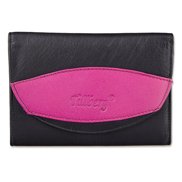 Tillberg Damen Geldb&ouml;rse Portemonnaie aus echtem Nappaleder 10x15x2 cm, schwarz + pink 138-07-40