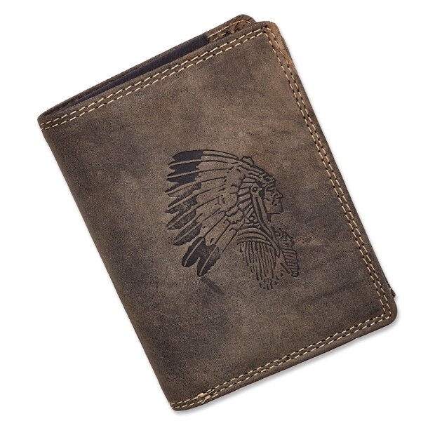 Real leather wallet with indian motif brown