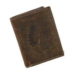 Real leather wallet with indian motif brown