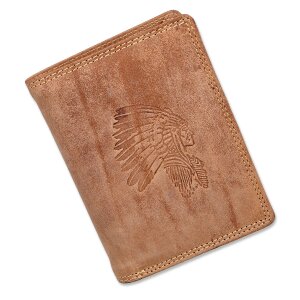 Real leather wallet with indian motif tan