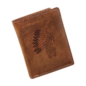 Real leather wallet with indian motif tan