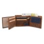 Leather wallet with denim highlights inlandscape format dark brown