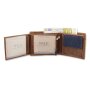 Leather wallet with denim highlights inlandscape format light brown