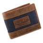 Leather wallet with denim highlights inlandscape format light brown