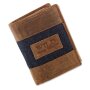 Leather wallet with denim highlights in portrait format tan