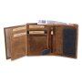 Leather wallet with denim highlights in portrait format tan