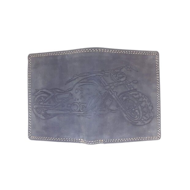 Real leather wallet with motor cycle motif, high quality, robust black