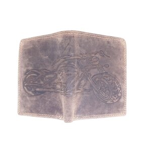 Real leather wallet with motor cycle motif, high quality, robust dark brown