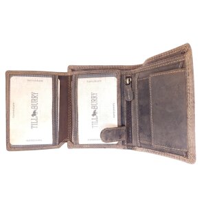 Real leather wallet with motor cycle motif, high quality, robust dark brown