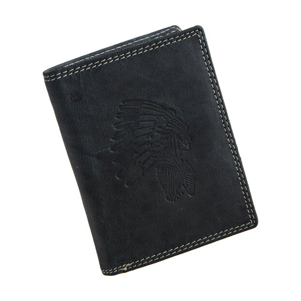 Real leather wallet with indian motif navy blue