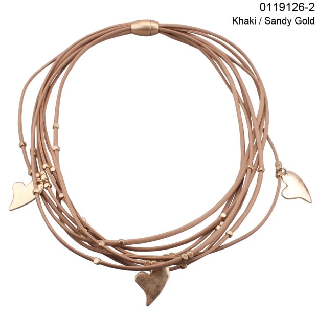 Fashionable Short Leather Cord Chain Khaki / Sandy Gold