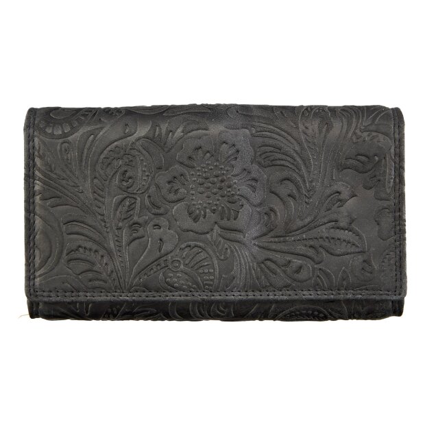 Leather wallet, real leather with motorbike motif black