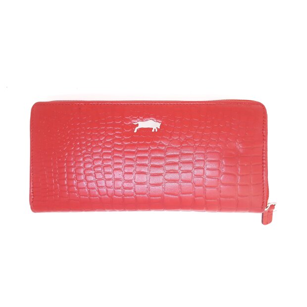 Real leather ladies wallet, croco leather look red