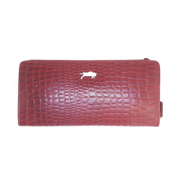 Real leather ladies wallet, croco leather look maroon