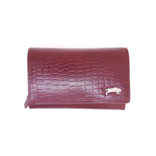 High quality and robust real leather wallet in croco look, water buffalo leather maroon