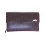 Real leather wallet in croco look dark brown