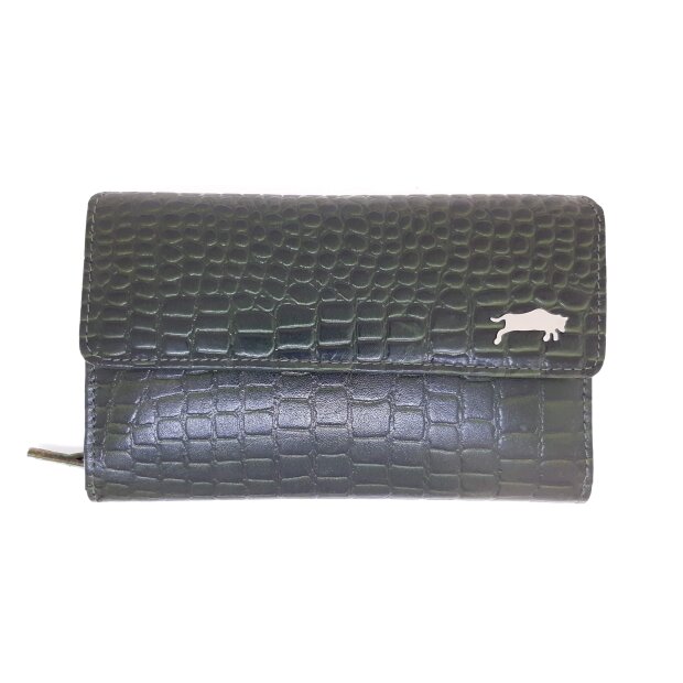 Real leather wallet in croco look green