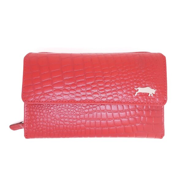 Real leather wallet in croco look red