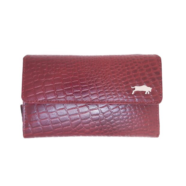 Real leather wallet in croco look maroon