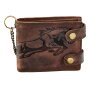 Real leather biker wallet with horse motif brown