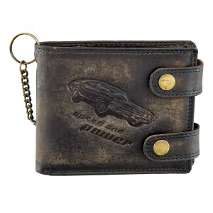 Real leather biker wallet with Car motif