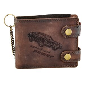 Real leather biker wallet with Car motif