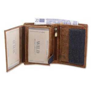 Leather wallet with denim highlights