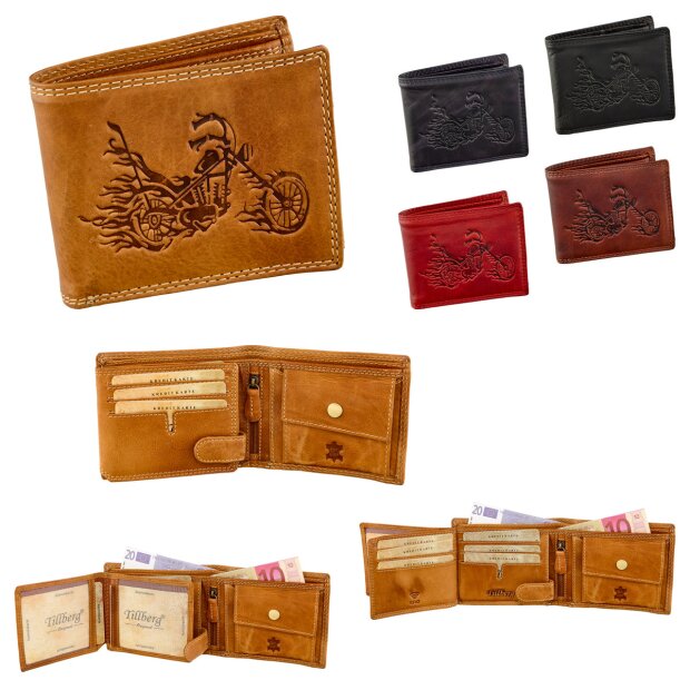 Real leather wallet, biker wallet, wallet format with eagle motif