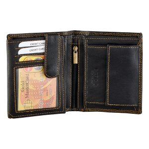 Wallet made of real leather with motor cycle motif Black