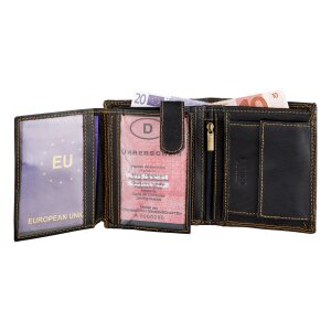 Wallet made of real leather with motor cycle motif Black