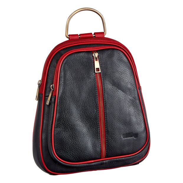 Echt Leder Rucksack Nappa Leder #1018 schwarz + rot