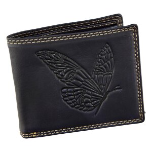 Real leather wallet, biker wallet, wallet format with Butterfly motif navy Blue