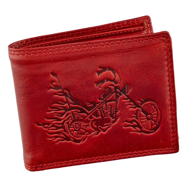 Real leather wallet, biker wallet, wallet format with eagle motif Red