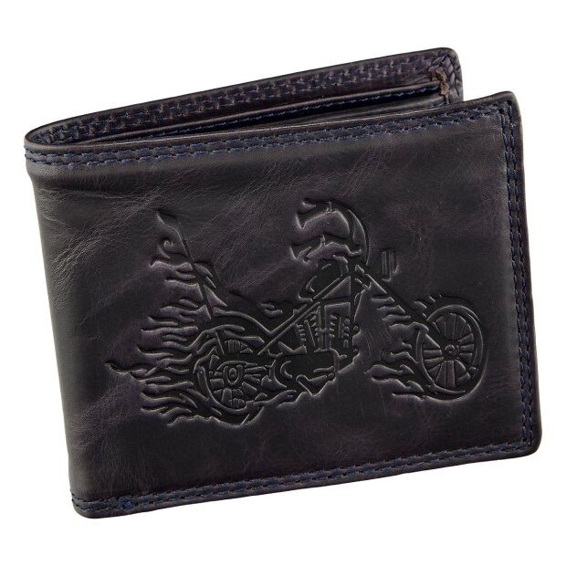 Real leather wallet, biker wallet, wallet format with eagle motif Navy Blue