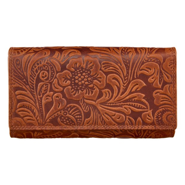 Leather wallet, real leather with motorbike motif Brown