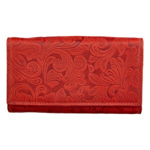 Leather wallet, real leather with motorbike motif Red