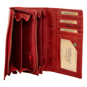 Leather wallet, real leather with motorbike motif Red