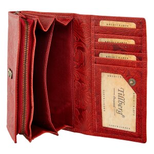 Leather wallet, real leather with motorbike motif Red