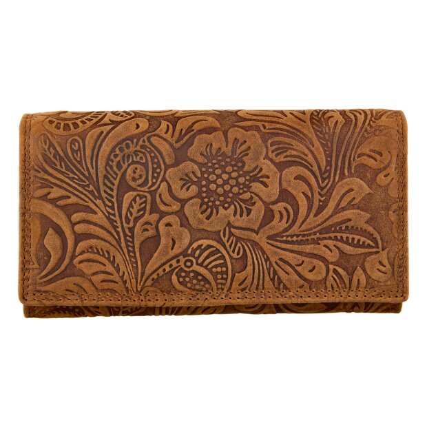 Leather wallet, real leather with motorbike motif tan