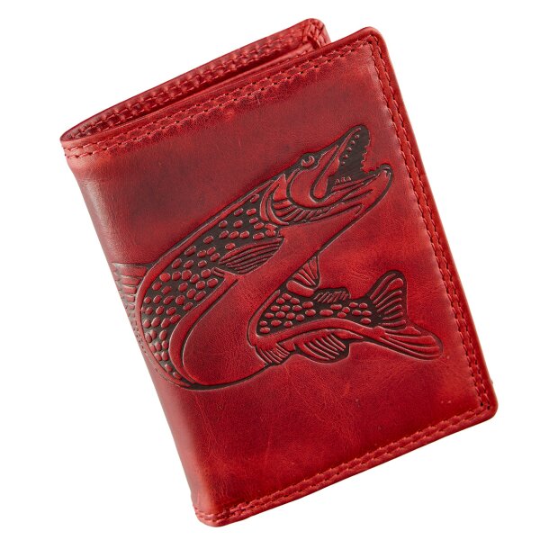 Real leather wallet, buffalo leather, full leather Red