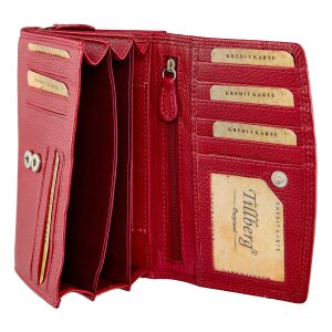 Wallet made from real leather with all around zipper Red